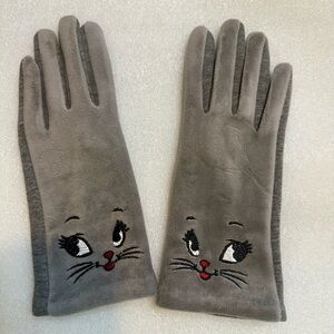 Embroidered Kitty Face Adult Velour Gloves